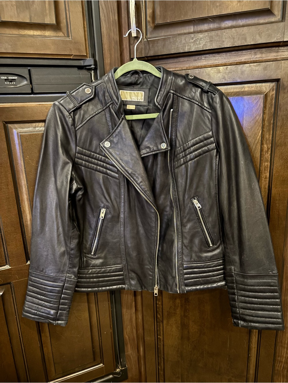 Michael Kors Black Luxury Real Leather Quilted Moto Jacket XL